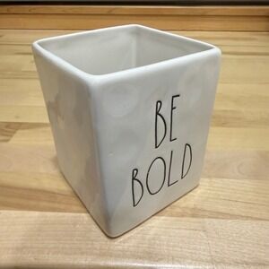 Rae Dunn BE‎ BOLD Square Ceramic Utensil Holder Planter White Artisan Collection